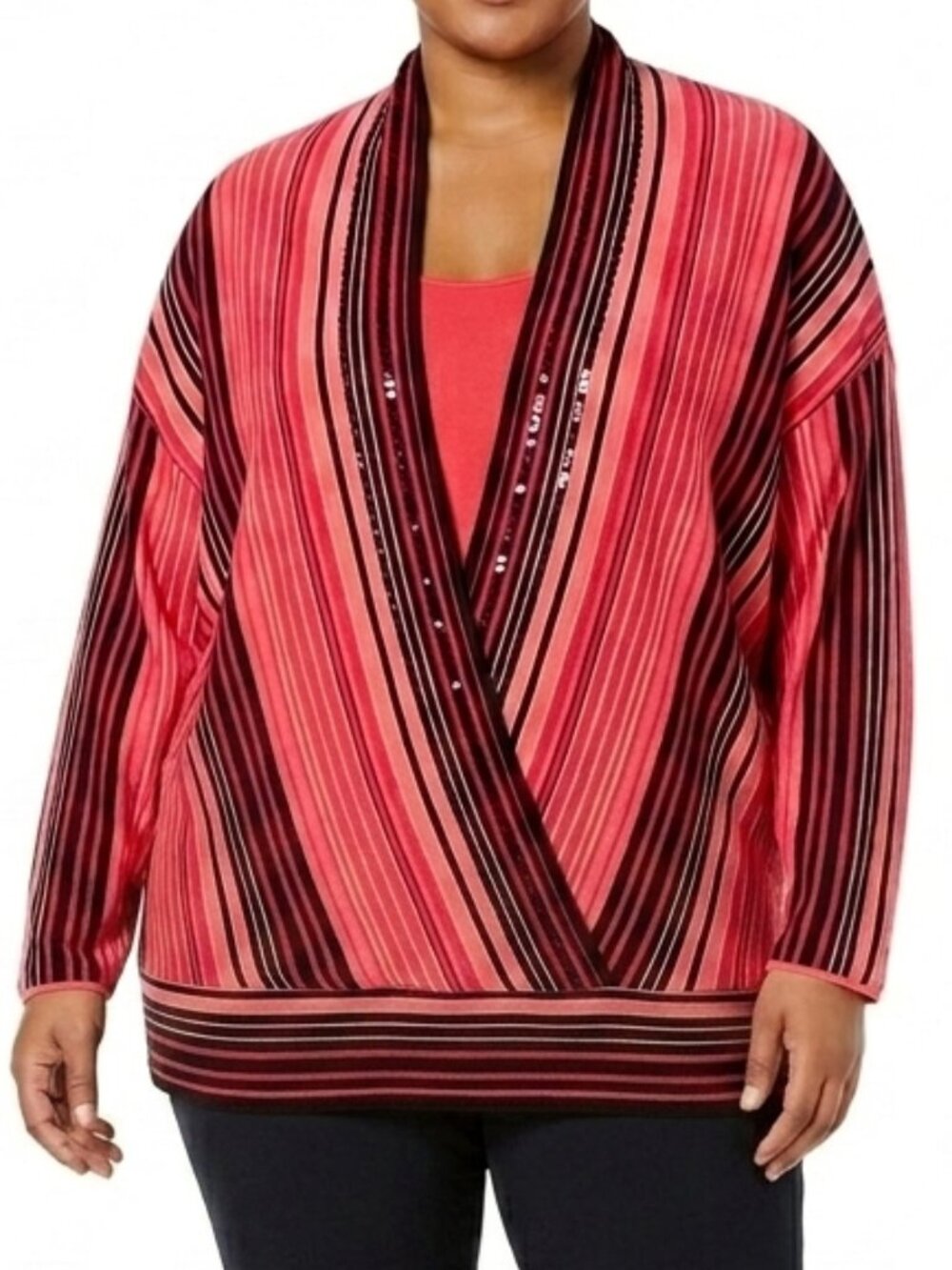INC "Botanica" Striped Fine Knit Top w/Attached Cami NEW- Sz. Lrg